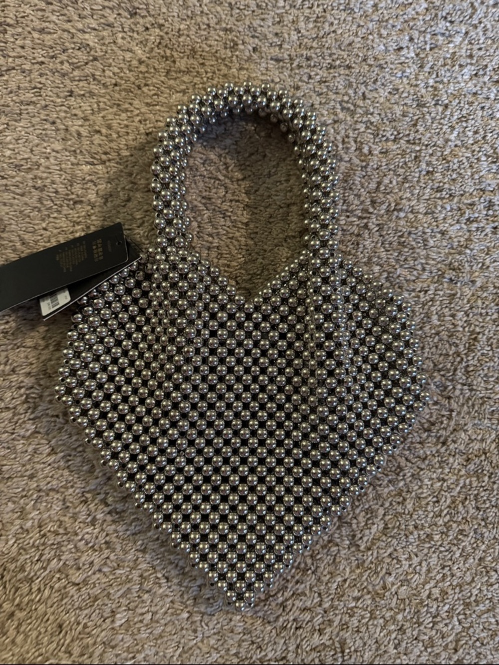Forever 21 Silver Beaded Heart Mini Bag